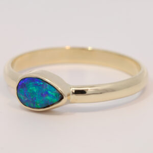 Yellow Gold Blue Green Boulder Opal Ring