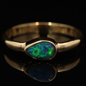 Yellow Gold Blue Green Boulder Opal Ring