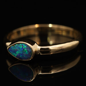 Yellow Gold Blue Green Boulder Opal Ring