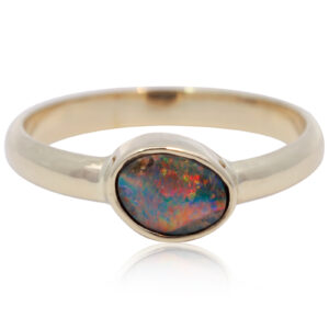 Yellow Gold Blue Green Yellow Orange Red Boulder Opal Ring