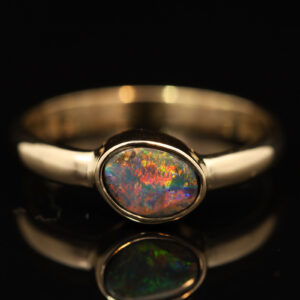 Yellow Gold Blue Green Yellow Orange Red Boulder Opal Ring