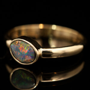 Yellow Gold Blue Green Yellow Orange Red Boulder Opal Ring