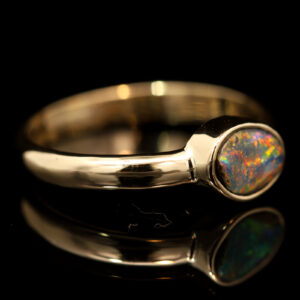 Yellow Gold Blue Green Yellow Orange Red Boulder Opal Ring