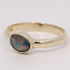 Yellow Gold Blue Green Yellow Orange Red Boulder Opal Ring