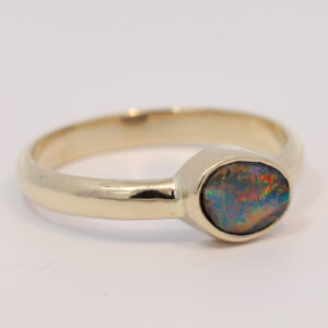 Yellow Gold Blue Green Yellow Orange Red Boulder Opal Ring