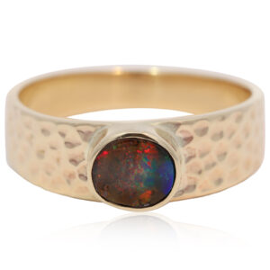 Yellow Gold Blue Green Red Boulder Opal Ring
