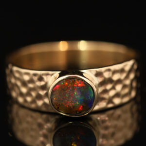 Yellow Gold Blue Green Red Boulder Opal Ring