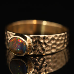 Yellow Gold Blue Green Red Boulder Opal Ring