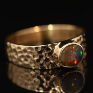 Yellow Gold Blue Green Red Boulder Opal Ring