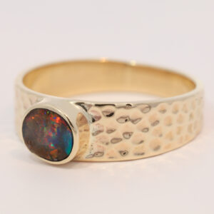 Yellow Gold Blue Green Red Boulder Opal Ring