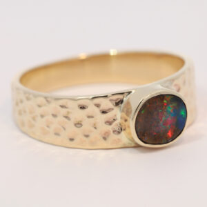 Yellow Gold Blue Green Red Boulder Opal Ring