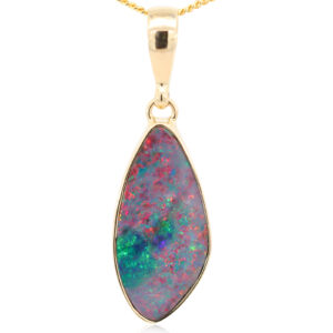 Yellow Gold Blue Green Yellow Orange Red Doublet Opal Pendant