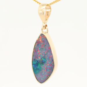 Yellow Gold Blue Green Yellow Orange Red Doublet Opal Pendant