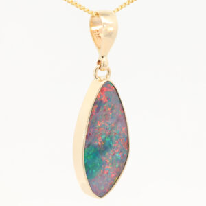 Yellow Gold Blue Green Yellow Orange Red Doublet Opal Pendant