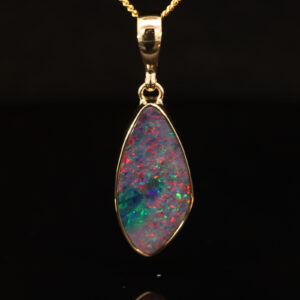 Yellow Gold Blue Green Yellow Orange Red Doublet Opal Pendant