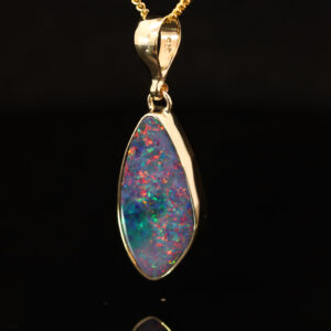 Yellow Gold Blue Green Yellow Orange Red Doublet Opal Pendant