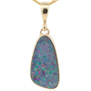 Yellow Gold Blue Green Orange Red Doublet Opal Pendant