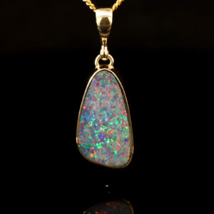 Yellow Gold Blue Green Orange Red Doublet Opal Pendant
