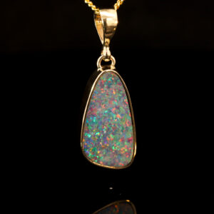 Yellow Gold Blue Green Orange Red Doublet Opal Pendant