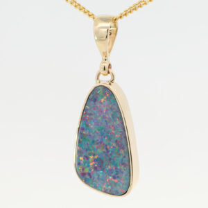 Yellow Gold Blue Green Orange Red Doublet Opal Pendant