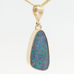 Yellow Gold Blue Green Orange Red Doublet Opal Pendant