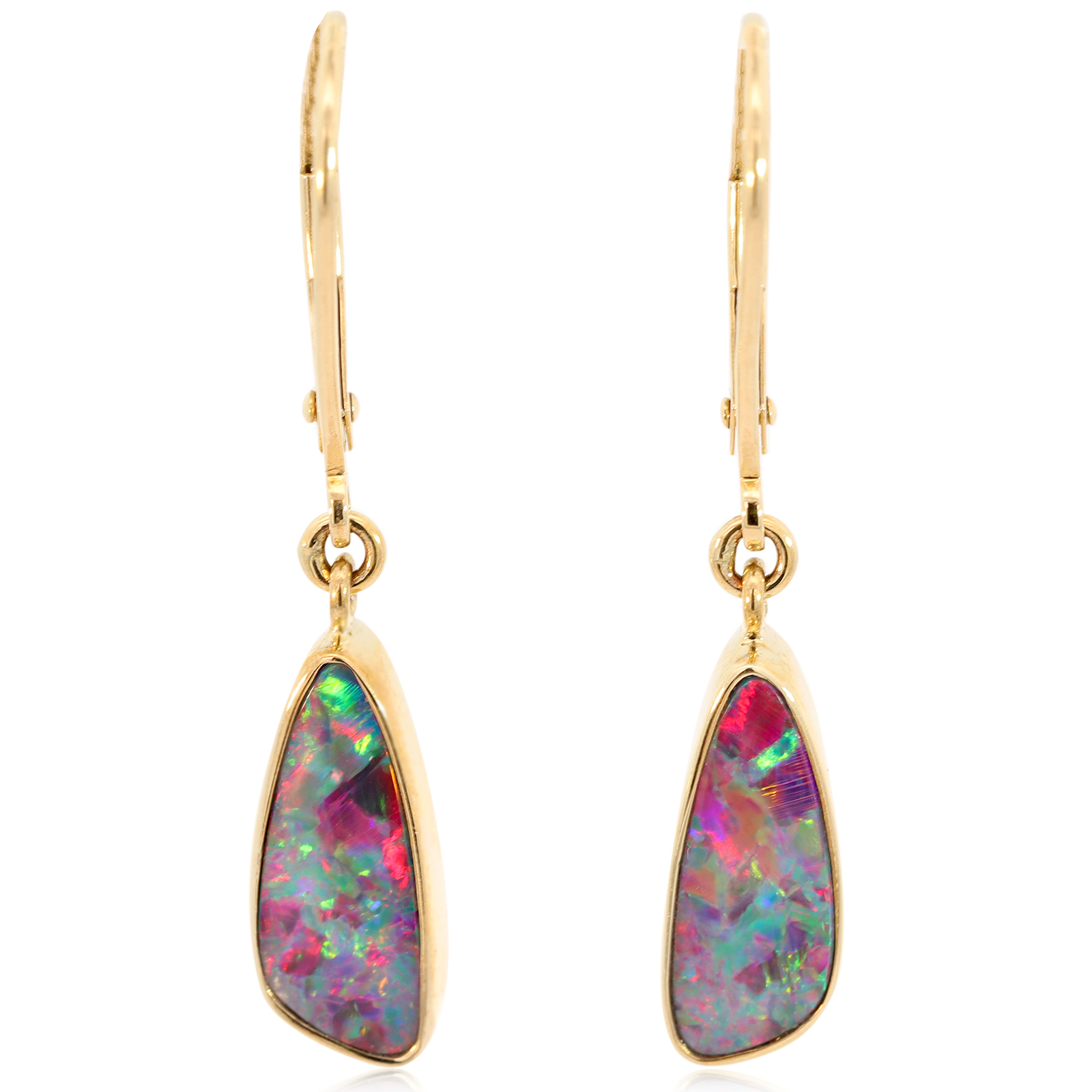 Yellow Gold Blue Green Yellow Orange Red Doublet Opal Earrings