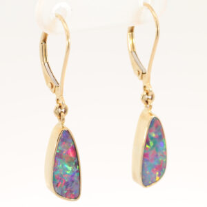 Yellow Gold Blue Green Yellow Orange Red Doublet Opal Earrings