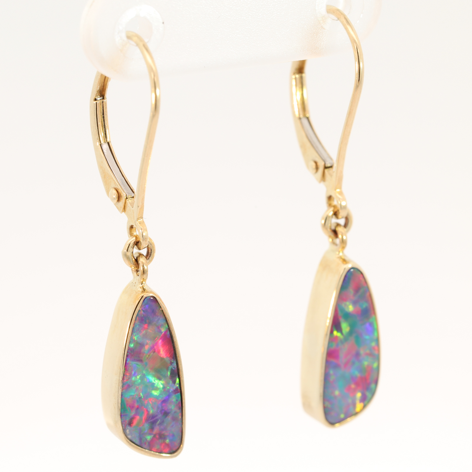 Yellow Gold Blue Green Yellow Orange Red Doublet Opal Earrings