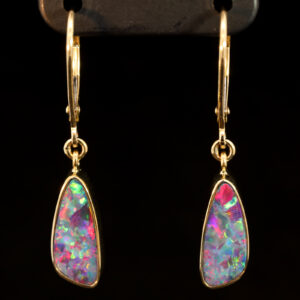 Yellow Gold Blue Green Yellow Orange Red Doublet Opal Earrings