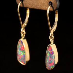 Yellow Gold Blue Green Yellow Orange Red Doublet Opal Earrings