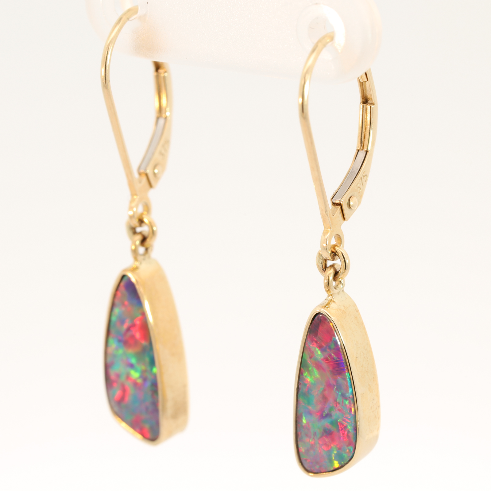 Yellow Gold Blue Green Yellow Orange Red Doublet Opal Earrings