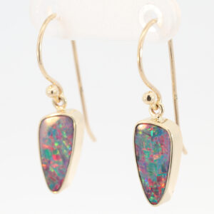 Yellow Gold Blue Green Yellow Orange Red Doublet Opal Earrings