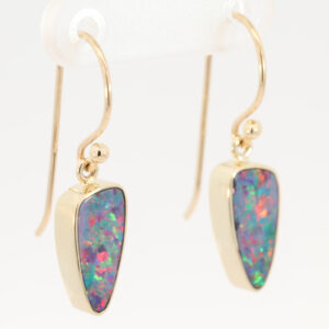 Yellow Gold Blue Green Yellow Orange Red Doublet Opal Earrings