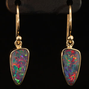 Yellow Gold Blue Green Yellow Orange Red Doublet Opal Earrings