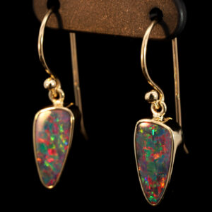 Yellow Gold Blue Green Yellow Orange Red Doublet Opal Earrings