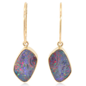 Yellow Gold Blue Green Yellow Orange Red Purple Doublet Opal Earrings