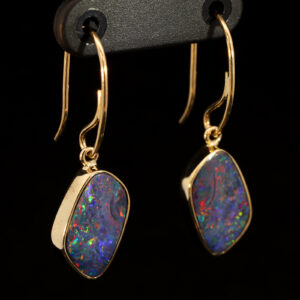 Yellow Gold Blue Green Yellow Orange Red Purple Doublet Opal Earrings
