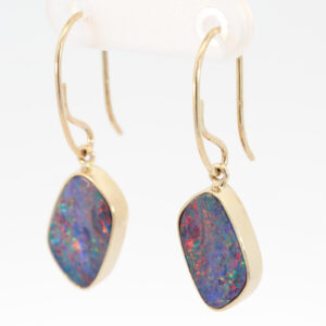 Yellow Gold Blue Green Yellow Orange Red Purple Doublet Opal Earrings