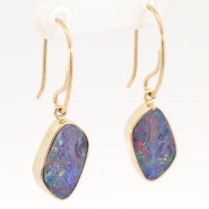 Yellow Gold Blue Green Yellow Orange Red Purple Doublet Opal Earrings