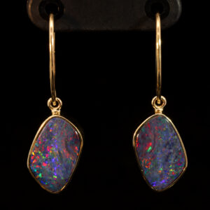 Yellow Gold Blue Green Yellow Orange Red Purple Doublet Opal Earrings