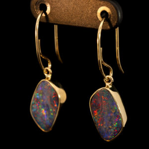 Yellow Gold Blue Green Yellow Orange Red Purple Doublet Opal Earrings