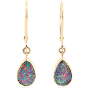 Yellow Gold Blue Green Yellow Orange Red Doublet Opal Earrings
