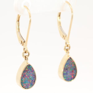 Yellow Gold Blue Green Yellow Orange Red Doublet Opal Earrings