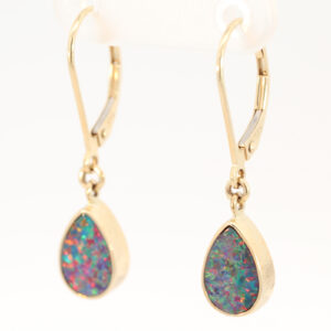 Yellow Gold Blue Green Yellow Orange Red Doublet Opal Earrings