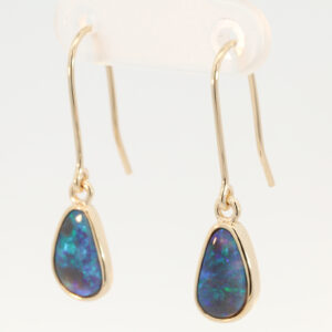 Yellow Gold Blue Green Black Opal Earrings