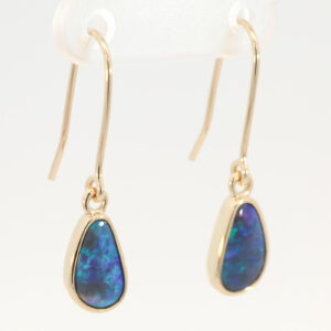 Yellow Gold Blue Green Black Opal Earrings