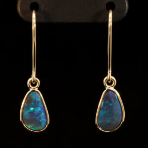 Yellow Gold Blue Green Black Opal Earrings