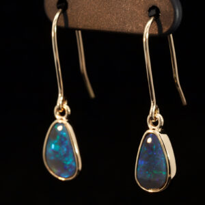 Yellow Gold Blue Green Black Opal Earrings