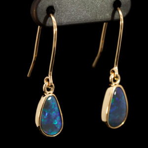 Yellow Gold Blue Green Black Opal Earrings