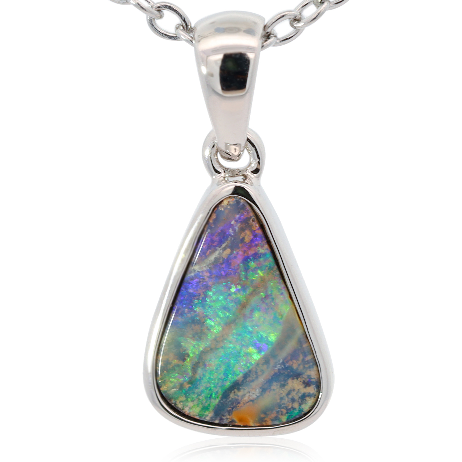 Sterling Silver Green Yellow Purple Boulder Opal Pendant